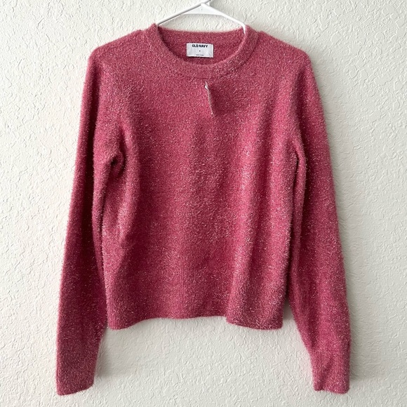 NWT Old Navy Eyelash Shine Fuzzy Pink A Boo Long Sleeve Crewneck Sweater Medium - Picture 5 of 10